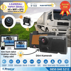 Navistar 4 Kameralı 4G Uzaktan izlemeli GPS Wifi Yapay Zekalı Akıllı Dashcam Kamyon Tır Kamera Sistemi