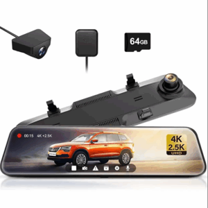 WOLFBOX 12" Dikiz Aynası Kamerası, 4K+2.5K Çift Kayıt, Gece Görüşü, GPS, Park Asistanı ve 64GB Kart Dahil