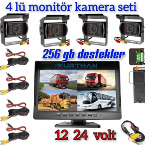 Twogo TRAKTÖR KARAVAN V.B ARAÇLARA 10 İNÇ DVR MONİTÖR VE 4 ADET KAMERA SETİ 12 24 VOLT UYUMLU