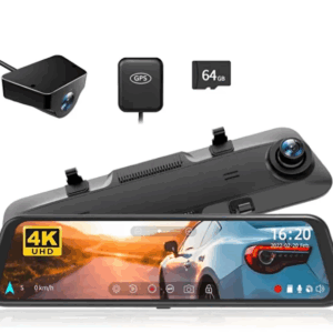 WOLFBOX G850 12" 4K Dikiz Aynası Kamerası, Gece Görüşü, GPS, WDR/HDR, Park Asistanı ve 64GB Kart Dahil